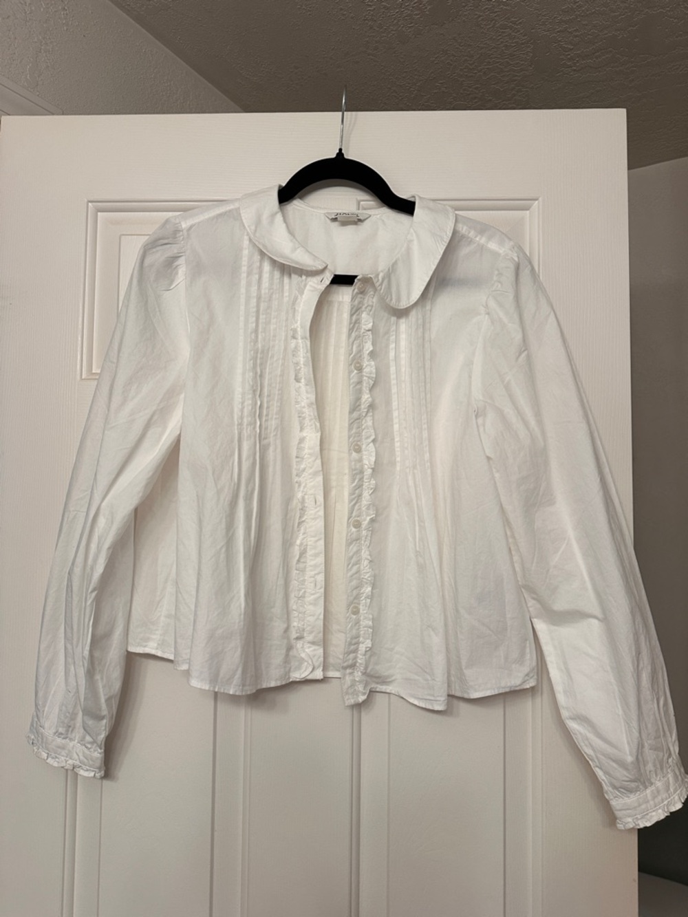 Monki White Ruffle-Front Peter Pan Collar Blouse